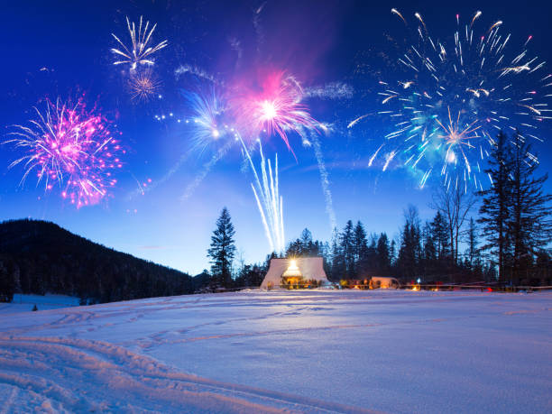 New Years firework display in Tatra mountains, Zakopane